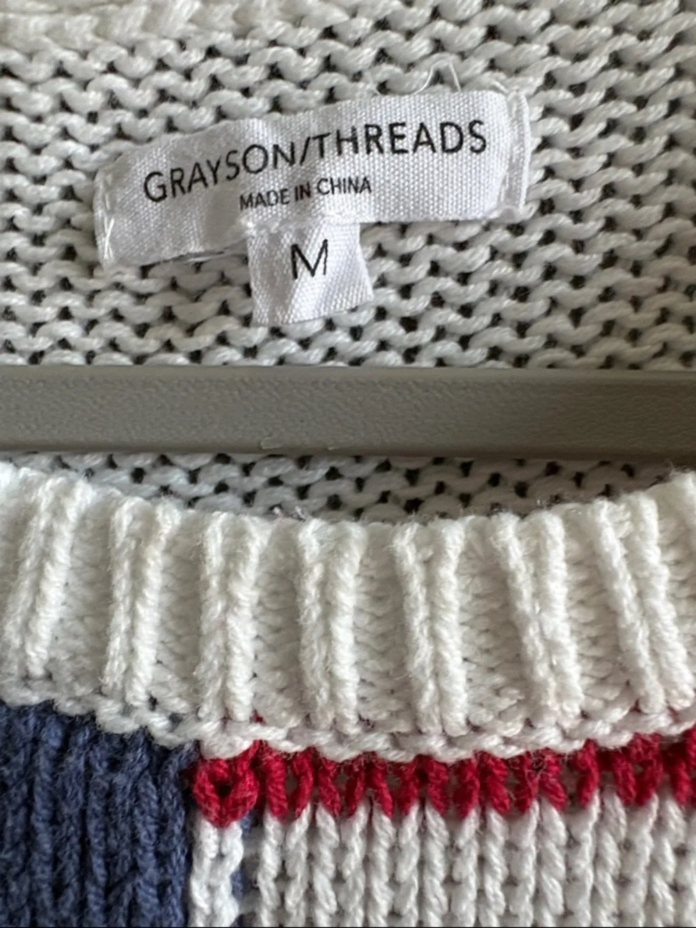 Grayson Threads Red White Blue American Flag Preppy Holiday Knit Sweater SZ M - Picture 3 of 6